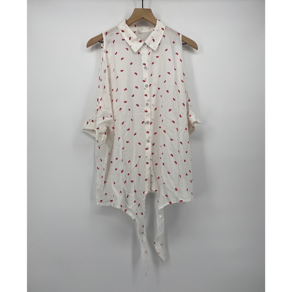 Maurices Watermelon Cold Shoulder Tie Front Button Down Top Women XL White Red